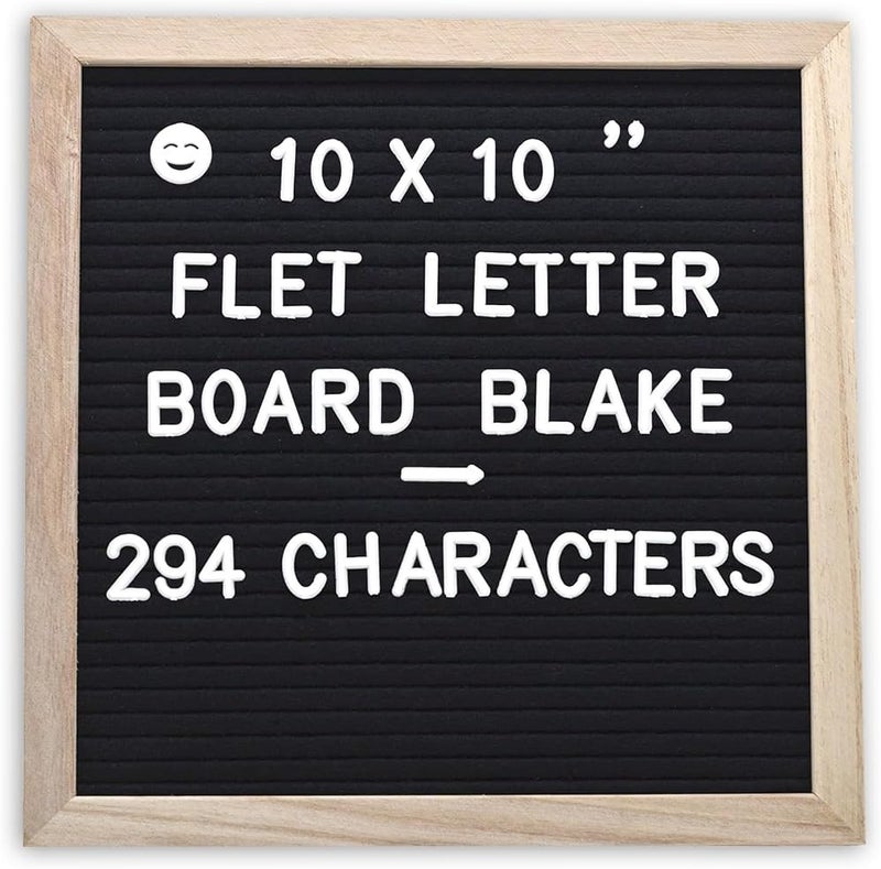 INTOMYTH Felt Letter Board with 294 Letters Numbers & Symbols, First Day of School Board, 10x10 Inches, Changeable Message Board with Wooden Frame Wall Mount Hook (Black) - Image 1